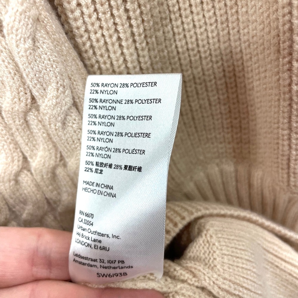 NEW Anthropologie Flat White cable knit ruffle sweater dress Size M tan beige - Picture 10 of 10